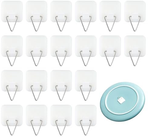 Wall Hangers Plastic,20Pcs Self Adhesive Hooks, Small Plate Hanger Handy Hooks for Walls, Adhesive Plate Hangers for Walls Sticky Hooks for Bathroom Kitchen Decorative Plate Wall Art Decoration