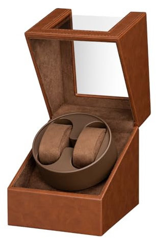 LINGFANSTORE Automatische Uhrenbeweger Box,luxuriöser Uhrenbeweger,Uhrengehäuse mit leisem Mabuchi Motor,Batteriebetrieb oder Netzteil PU Leder (schwarz) (Braun-135F)