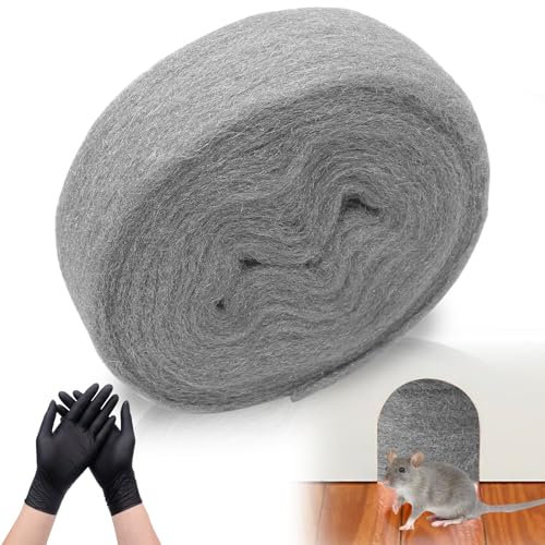 Kujinova Laine D'acier Laine D'acier 0000 Laine D'acier Anti Rongeur, Laine d'acier anti rongeur pour trous, fissures murales, protection contre les rongeurs pour la maison le garage et jardin (20M)