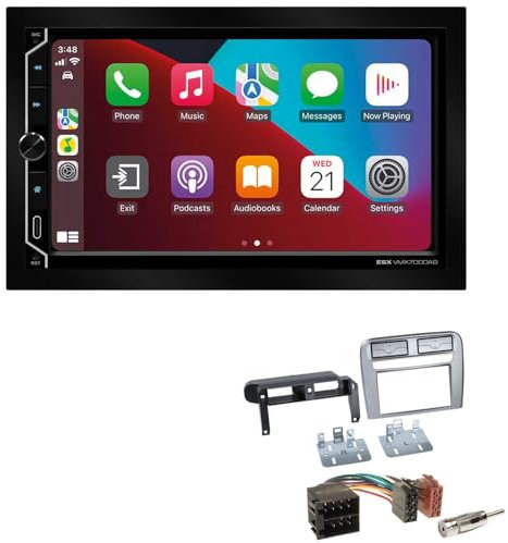 ESX VMX700DAB 2-DIN Autoradio kompatibel mit Wireless Apple CarPlay Android Auto Bluetooth DAB+ passend für FIAT Grande Punto 2005-2010 anthrazit metallic