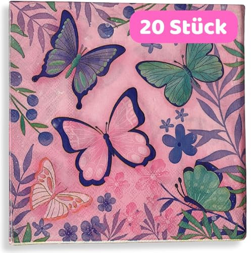 DIWULI Servietten 20 Stk Kindergeburtstag - Schmetterlinge