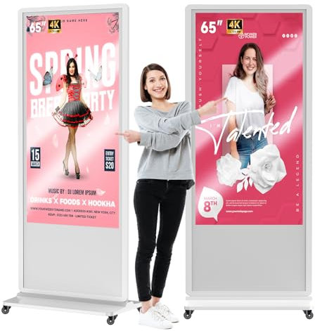 QIXZOCV - Quiosco de pantalla táctil 4K de 65 pulgadas, pantalla digital en pie, pantalla publicitaria, tótem LCD, monitor interactivo con sistema Android con lector