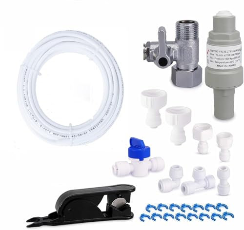 15m Wasserzulaufleitung Universal Anschluss-Set, 1/4 Zoll Schlauch 6.35MM mit Geräteschutz für Kühlschrankschlauch, Wasserschlauch
