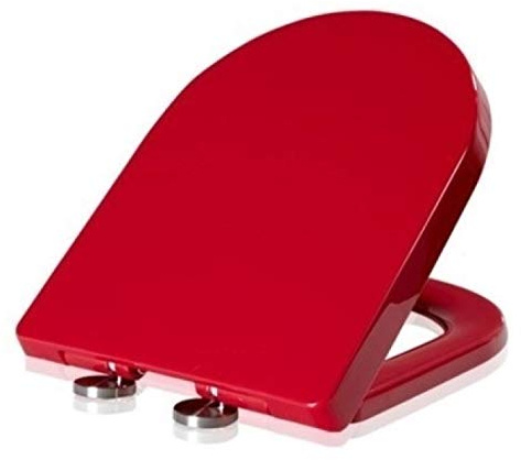 MZBDYYF D Shaped Soft Close Toilet Seat in Black with Easy Clean Technology - Modern Luxury WC Pan Lid Cover in Red - Strong Top Fix Hinges Included - Fits 41-44cm x 34cm Toilets