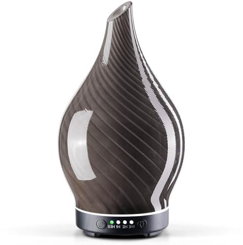 Porseme Aroma Diffuser 150ml,Handgeblasen Glas Diffuser für Ätherische Öle,Luftbefeuchter mit Timer Ultraschall Cool Mist Leise,7 Arten LED Lichtfarben,Auto Power-Off BPA Frei für Wohnung(Pure Grey)