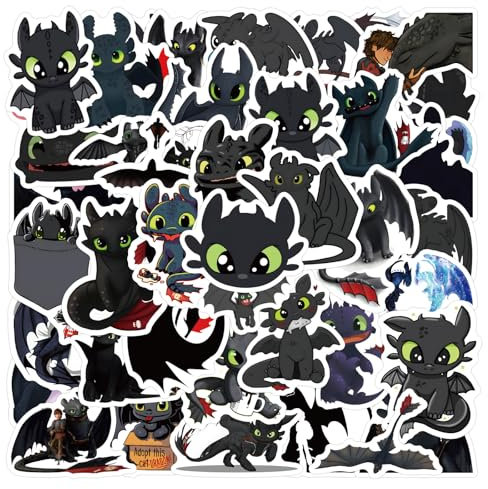 50 Stück Toothless Aufkleber Pack Toothless Sticker Set wasserdichte Vinyl Sticker für Laptop Kinder Autos Motorrad Fahrrad Skateboard Gepäck Koffer Computer Aufkleber Graffiti Decal