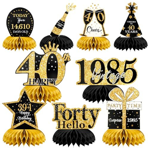 40. Geburtstag Tischdeko Schwarz Gold,9 Stück Bienenwaben Deko Tischaufsätze Set,40 Geburtstag Deko für Männer und Frauen,Tischdekoration für 40. jährige 40.
