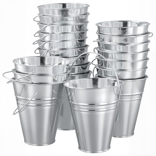 JAPCHET 20PCS 4.5 Inch Small Metal Tin Buckets, Mini Galvanized Pails for Plant Pot Container