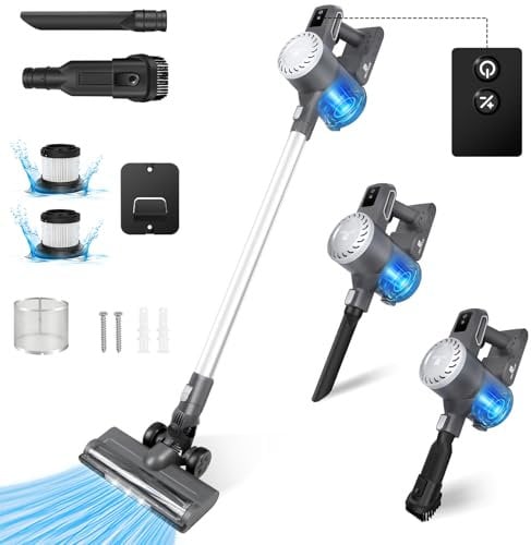 4000W Cordless Stick Vacuum Cleaner, 6 in 1 Electric Vacuum Cleaner with LED Light, HEPA Filters, 2000mAh Rechargeable Battery, for Carpet, Floors, Pet Hair, Crevice & Multi-Surface Clean Tools