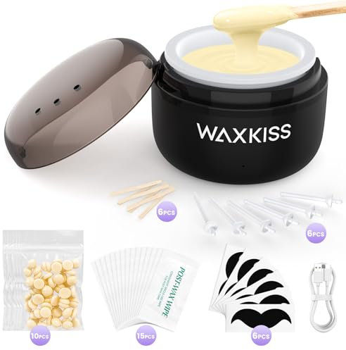 Nose Wax Kit for Eyebrow Ear Facial Hair Removal, Mini Waxing Kit for Women Men with 50g Beads, 6 Applicators, 6 Nose Sticks, Portable at Home Waxer Melter Machine Kit for Face Waxing, Black