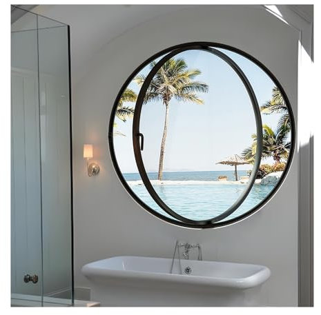 Finestre finestra scorrevoli Telaio per finestra rotonda con vetro temperato, finestre circolari in vetro impermeabili e finestra a capanno per veranda/giardino/cottage/ristorante(Diameter 1000mm/3.3f