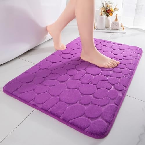 chakme Badematte rutschfest, 60x120 cm Violett Badezimmerteppich | Memoryschaum Badteppich, Waschbar Badvorleger, Wasserabsorbierend Kieselsteine Duschvorleger