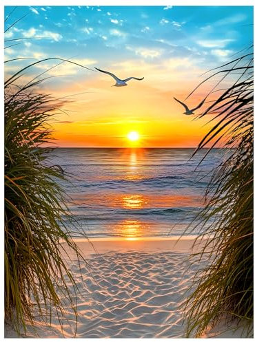 NPCSWXQ Sonnenuntergang Strand Diamant Painting Bilder Erwachsene Kits, 5D Diamond Dots Kits für Adults Anfänger, DIY Full Drill Paint Art für Home Wall Schlafzimmer oder Büro Dekor Geschenk 30x40cm