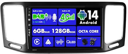 SXAUTO Android 14 - Built-in 4G LTE DAB - 6G+128G - Autoradio für VW Sharan (2012-2018) GPS Navi Radio - WiFi - CarPlay Android Auto - Kamera + MIC - DSP Lenkradsteuerung - QLED 9 Zoll 2 Din 8-Core