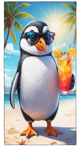 YISUMEI Pinguin mit Sonnenbrille Strandtuch XXL 180x90cm - Schnelltrocknendes Mikrofaserhandtuch mit Tasche, Saugstark Sandfrei - Leichtes Reisehandtuch für Strand, Pool