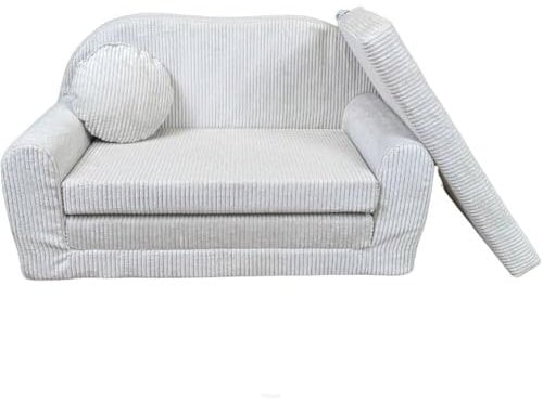FORTISLINE - Kindersofa Rosalia - Klappsofa mit Verlängerung aus Cord - Schlafcouch 100 x 60 x 50 cm - Ausklappbares Sofa mit 2 Kissen - Oeko-TEX Zertifiziert - in 7 Farben - Beige