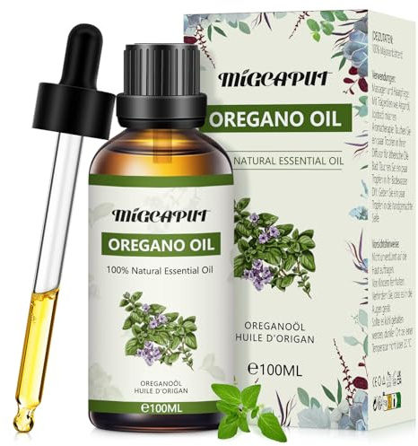 Migcaput Oreganoöl Ätherisches 100ml, Hochdosiert Oregano Aroma Öl für Haut, Haarpflege, Aromatherapie, Wellness, Massage, Diffuser, Luftbefeuchter, Kerzenherstellung