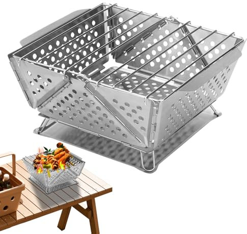 Kompakter Grill | Räucherofen Camping aus Edelstahl – tragbarer Grill, multifunktional, faltbar, für Camping, Picknick, Reisen, Balkon, Garten, Outdoor