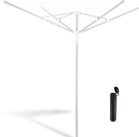 Vonia Wäschespinne mit Bodenanker, 45m Wäschespinne faltbar für drinnen und draußen - faltbar (Weiß)