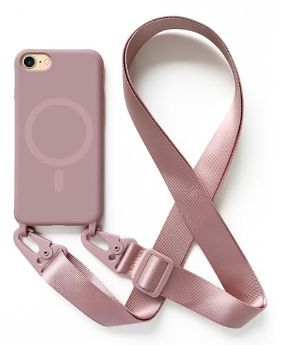 Zyweil Silikon Handykette für iPhone SE 3 2022 / SE 2020 / iPhone 8/7/6/6S, Magnetische Schutzhülle mit Band Halsband Lanyard (abnehmbar) Ganzkörperschutz Kratzfeste Stossfest Handyhülle Rose Gold