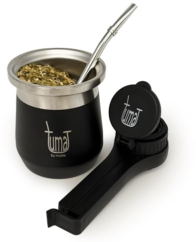 Yerba Mate Cup 8.5 oz, 304 Stainless Steel Double-Wall Mate Cup, Heat Insulation, Yerba Mate Gourd, Mate Cup Kit Includes Cup, Clip Spout and Straw (Bombilla)