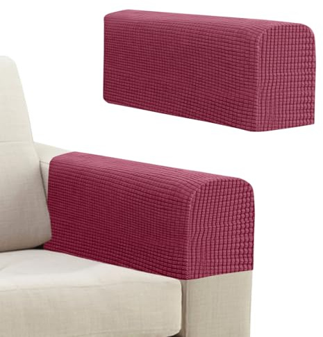 Niuoppy 2Pcs Armchair Covers Protectors Slipcover, Sofa Arm Covers Anti-Slip, Thickened Arm Rest Covers for Sofa, Chair Arm Cover for Sofa Protector Couches Recliner (2, Wine Red)