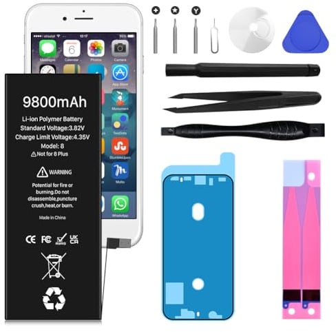 RRUHHK Akku für iPhone 8, 9800mAh Neues Upgrade Hochkapazitäts ErsatzAkku für iPhone 8, A1863, A1905, A1906 mit Reparatur-Toolkit