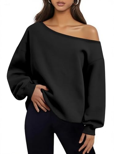 INFITTY Womens Loose Casual Sweatshirt Sexy Off Shoulder Long Sleeve Pullover Top Oversized Shirt Spring Outfits 2026