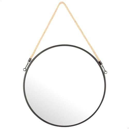 AKTIVE Max Home Miroir Mural, D55 cm, Rond, Corde de Jute, Décoratif, Design Circulaire, Moderne, Minimaliste, Cadre Noir, pour Hall, Chambre à Coucher, Salle de Bain, Salon (18446)