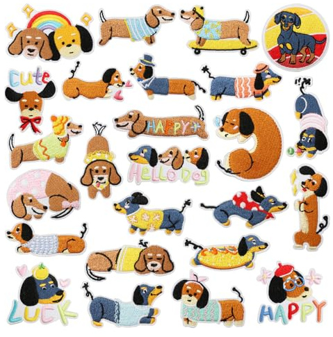 25 Stück Dackel BüGelflicken, Aufnäher zum Aufbügeln, Bügel Patches für Erwachsene und Kinder, Patches zum Aufbügeln für Jeans Rucksack & Heimdekoration, Dackel Geschenke für DIY-Enthusiasten