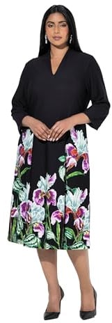 Ulla Popken Damen Midikleid schwarz 54+