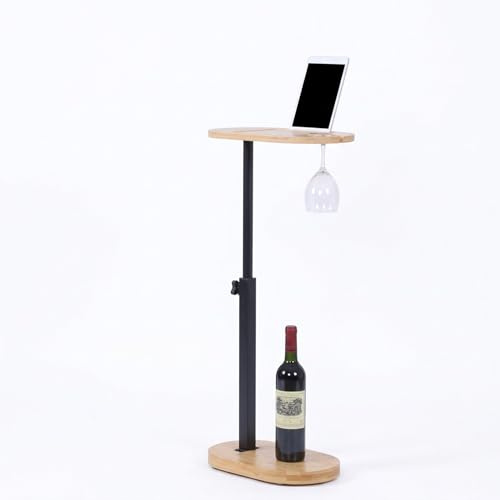 Relaxdays Beistelltisch höhenverstellbar, HxBxT 45-82x40x22 cm, Bambus, Metall, Ablagetisch, Wohnzimmer, Natur/schwarz