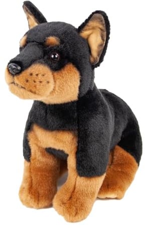 Kuscheltier Dobermann sitzend 30 cm schwarz/braun Plüschhund Stofftier