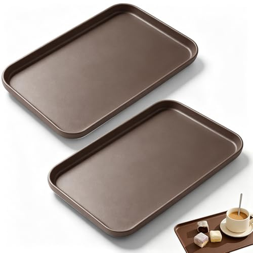 Sxingh 2 Stück braunes Serviertablett, kleines Tablett, spülmaschinenfest | Kunststoff tablett,Wiederverwendbares Küchentablett, Rechteckiges Frühstücks- & Snacktablett für Küche, Café, Restaurant