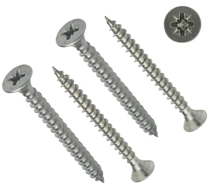 TERF® 6.0mm X 60mm (No.12 X 2.36'') Pozi Flat Countersunk Stainless Steel A2 (304) Screws For Chipboard Wooden Timber MDF PVCu and General Use Screw Size 6.0mm X 60mm - 25 Pcs