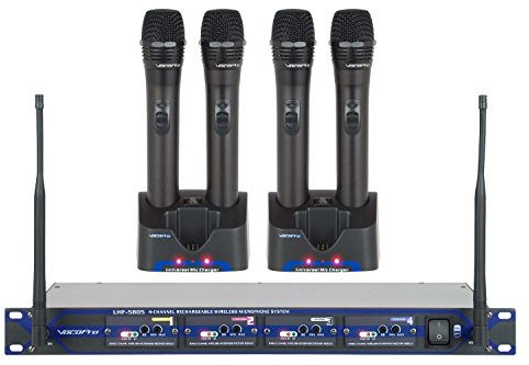 VocoPro UHF580510 Professional Rechargeable 4-Channel UHF Wireless Microphone System