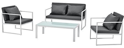 casa.pro Sitzgruppe 'Lerum' Gartenmöbel-Set Gartenstühle Garten Sofa Lounge Weiß/Grau