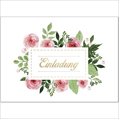 10 x Einladungskarten und Umschläge im Set/Vintage Rosen Aquarell mit Schild/für jeden Anlass/Einladung Geburtstag/Party/Einweihung/Feier/Geburtstagseinladungen Din A6