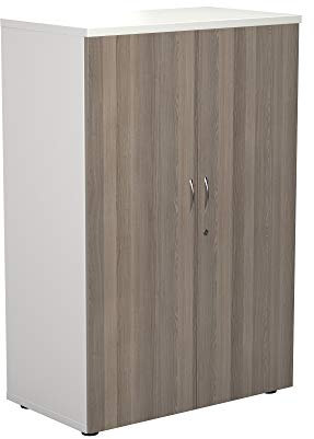 Office Hippo Heavy Duty Office Cupboard, Robust Office Storage With 3 Adjustable Shelves - White/Grey Oak