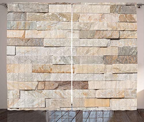ABAKUHAUS Elfenbein Rustikaler Gardine, Backsteinmauer-Stadt, Schlafzimmer Kräuselband Vorhang mit Schlaufen und Haken, 280 x 175 cm, Beige Creme