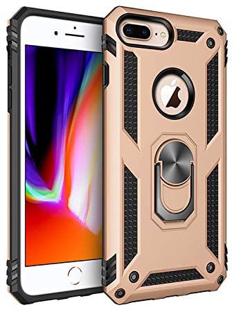 BestST Handyhülle für iPhone 6 Plus/7 Plus/8 Plus + Displayschutz, Cover für iPhone 6 Plus/7 Plus/8 Plus hülle, 360 Grad Drehbar Ringhalter Handytasche Case Handy Hüllen,Gold