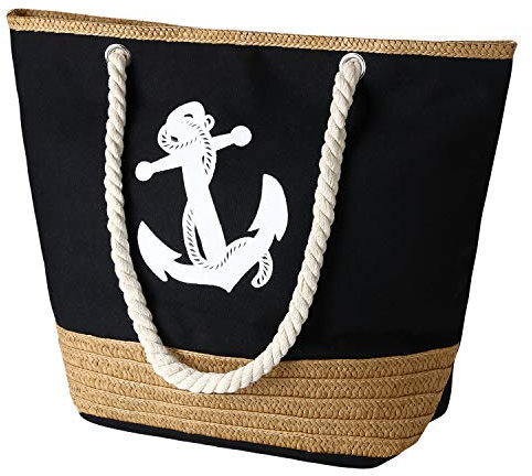 flintronic Große Strandtasche mit Reißverschluss und Innentasche Wasserdicht Strandtasche, Einkaufstasche Shopper für Damen, Schultertasche Einkaufstasche - Schwarz