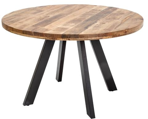 invicta INTERIOR Massiver Esstisch Iron Craft 120cm rund Natur Mangoholz Tisch Bistrotisch Küchentisch Holztisch