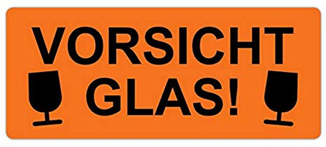 Hinweis-Etiketten als Aufkleber -VORSICHT GLAS W-031-1000 - 65x27 mm - Rot leuchtend - 1000 Stück/Rolle
