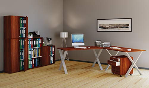 VCM Eckschreibtisch, Schreibtisch, Büromöbel, Computertisch, Winkeltisch, Tisch, Büro, Lona Tiefe 80 cm H. 76 x B. 190 x L. 160 x T. 80 cm, Kern-Nussbaum