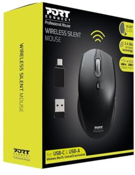 Port Connect Souris sans Fil 2.4 ghz USB-a & USB-c Silent Silencieux Noire