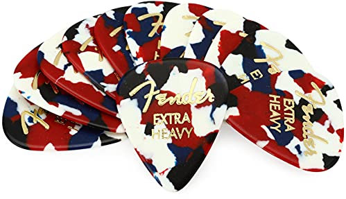 Fender® 351 Shape Classic Picks Confetti Celluloid Plectrums Shape 351 – Pack of 12 – Thickness: Extra Heavy – Colour: Confetti