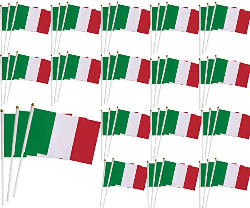 BigTree 50 Bandiere Italiane a Manovella, 21.5x14 Cm, Verde, Bianco, Rosso, Per Feste, Parate, Giochi di Calcio, Decorazioni per Bar