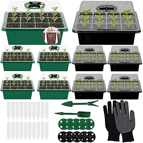 Shengou 10 Pezzi Vassoio Germinazione,Vassoio di Germinazione,Vassoi per Semi da Coltivazione,mini serra con 20 Etichette per Piante,Vassoi per la Germinazione dei Semi,Vassoio per Piantine