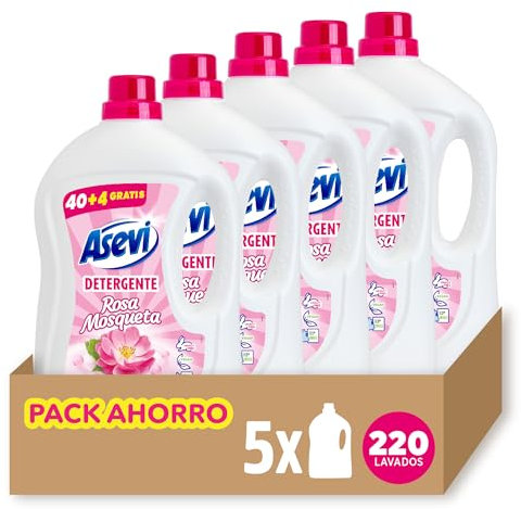 Asevi Detergente Líquido para Lavadora Rosa Mosqueta - Detergente para Ropa Blanca y de Color con Fórmula Concentrada - Jabón de Rosa Mosqueta para una Ropa Limpia y Suave - Pack 5-200 Lavados